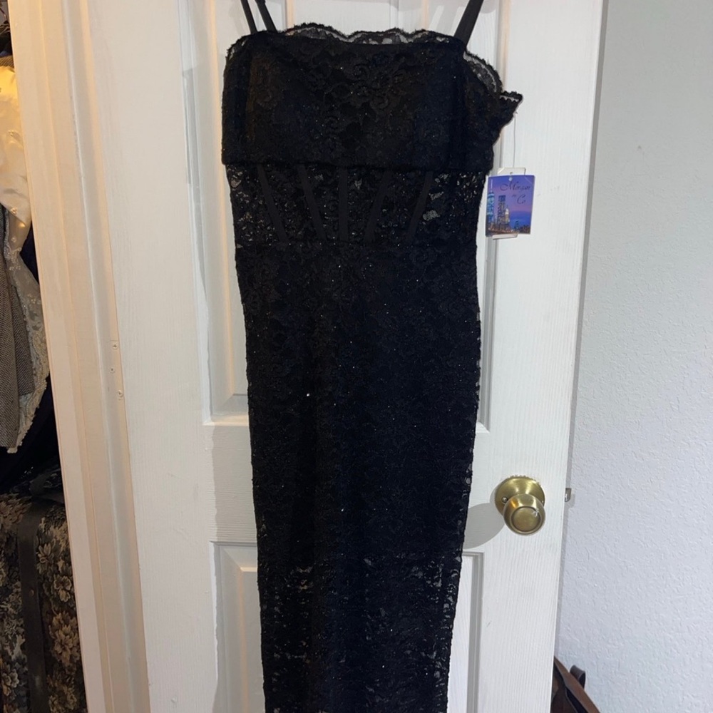 Morgan & Co. Black Strapless Lace Dress